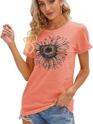51s24Yniq4L._AC_SX342_.jpg Women T Shirts Short Sleeve Tees Sunflower Graphic Loose Tops