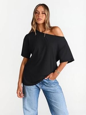 613pPytlSnL._AC_SY445_.jpg Womens Off The Shoulder Tops Oversized TShirts Short Sleeve Tees
