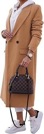 61BayvlQ1wL._AC_SY445_.jpg Women Double Breasted Pea Notched Lapel Collar Blend Long