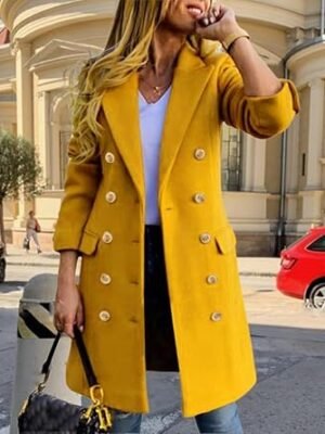 Womens Double Breasted Midi Peacoat Trench