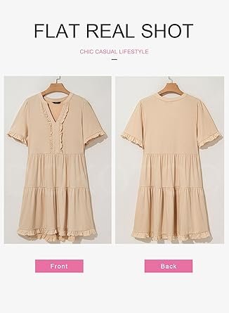 Womens Dresses 2025 V Neck Short Sleeve Casual A Line Flowy Swing Shift Dress Mini Dress