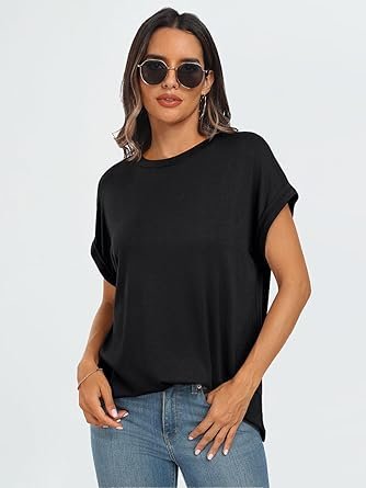 Womens Tops Oversized Short Sleeve Business Casual T Shirts Trendy Fashion Clothes
