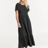 Womens 2025 Casual Maxi Dress A line Tiered Flowy Short Sleeve Crewneck T Shirt Beach Travel Long Dresses