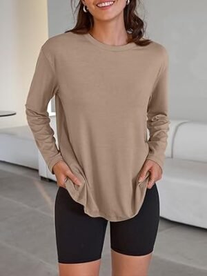 Womens Oversized Long Sleeve T Shirts 2025 Basic Crewneck Tee Fall Tops Casual Workout Y2K Clothes