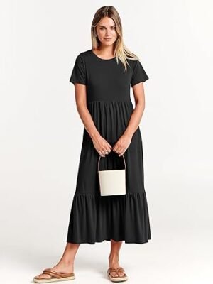 61mb3Q-C6iL._AC_SY445_.jpg Womens 2025 Casual Maxi Dress A line Tiered Flowy Short Sleeve Crewneck T Shirt Beach Travel Long Dresses