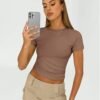 Womens 3 Piece Short Sleeve Shirts Basic Going Out Slim Fitted Crop Tops