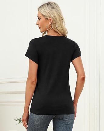 Womens Short Sleeve Tops T Shirts Round Neck Causal Fashion Basic Tee