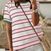 Womens Tops Striped Color Block Short Sleeve TShirts Crewneck Casual Loose Basic Tee Blouses