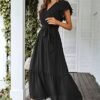 71OdavPNP4L._AC_SY445_.jpg Women Dress Wrap Short Sleeve V Neck Ruffle ALine Flowy Wedding Guest Long Dresses