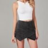 Woman High Waisted Pull On Stretchy Denim Wrap Skirt with Shorts Trendy Asymmetrical Skort
