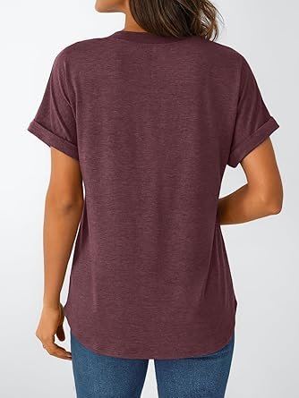 71s5X9WKYL._AC_SY445_.jpg Women Short Sleeve Shirts Henley Dressy Casual