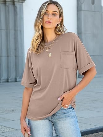 Women Oversized T Shirts Short Sleeve Casual Loose Top Basic Tee with Pocket