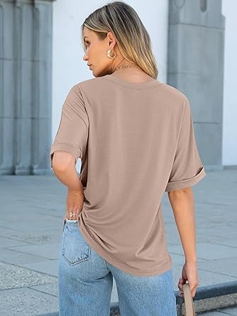 Women Oversized T Shirts Short Sleeve Casual Loose Top Basic Tee with Pocket