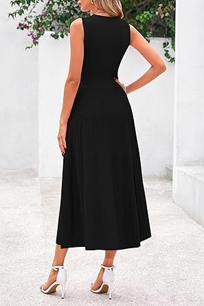 Casual Dresses for Business Work Midi Sleeveless A Line Pleated Cocktail Dress