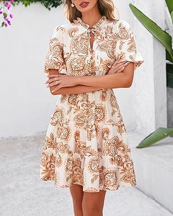 81QPXFVLOnL._AC_SX342_.jpg Women Short Dresses V Neck Short Sleeve Tiered Ruffle Boho Swing Dress ALine Mini Dresses