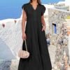81Zs1KmhQ4L._AC_SY445_.jpg Womens Casual Maxi Dress V Neck Ruffle Sleeve Long Dresses Fashion Flowy Tiered Boho Beach Vacation Sundress
