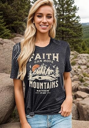 Women Camping Hiking Shirt Sunrise Pine Tree Graphic Tees Nature Casual Short Sleeve Shirt