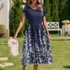 Women Dress Short Sleeve Casual Flowy Tiered Beach Long Sundress with Pockets 2025 Vacation Travel