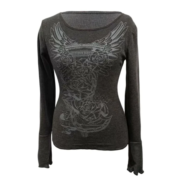 A6474ed8c0acc4d9d9e5ba74a6d919643E.webp Xingqing 2000s Graphic T Shirt Vintage Fairy Grunge Floral Wings Print Long Sleeve Tops y2k Women Clothes Basic Harajuku Tee