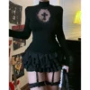 Aed9f05bca73741caab26254f603940aao.webp Women Turtleneck Gothic Dark Cross Hollow Out T-shirts Long Sleeve Black Casual Slim Fit Pullovers Harajuku See Through Y2K Tops