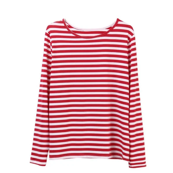 H3f77fc70668546fea54b0451fb43fe21A.webp Dourbesty Women Red White Striped Long Sleeve T-Shirts Loose Casual Shirt Female Basic O-Neck Tops Tee Autumn Pullovers New