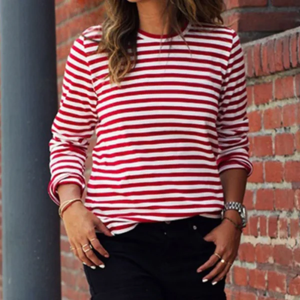 H5843ccac1f2c4aaf8cc75ecb2bfdda66x.webp Dourbesty Women Red White Striped Long Sleeve T-Shirts Loose Casual Shirt Female Basic O-Neck Tops Tee Autumn Pullovers New