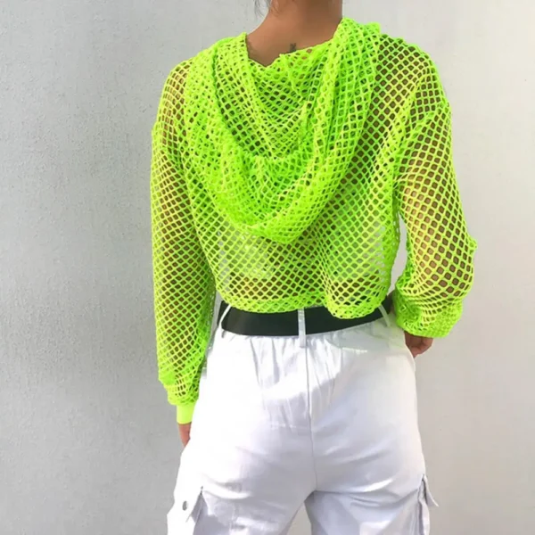 H6fd7485aaeec490e9ca60c5b37379c3a0.webp Hot Women t shirt Casual Vest Bra Cover Fish Net Hollow out Drawstring Micro Length Hoodie Crop Tanks Top Oversize Women t shirt
