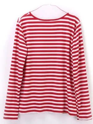 Dourbesty Women Red White Striped Long Sleeve T-Shirts Loose Casual Shirt Female Basic O-Neck Tops Tee Autumn Pullovers New