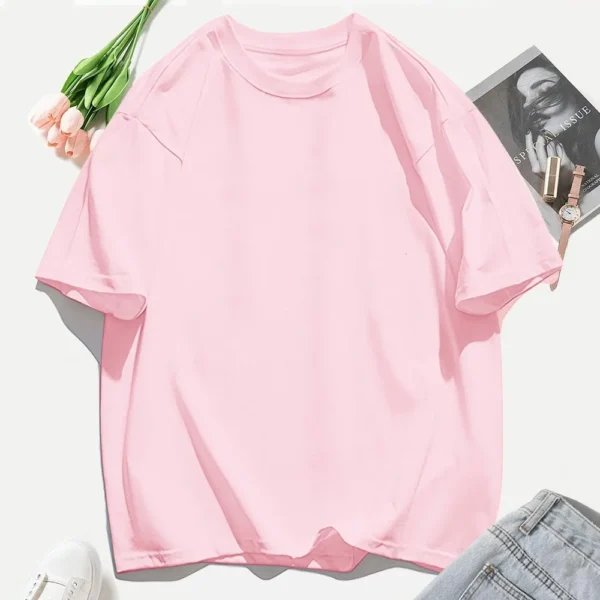 S004a7ef769134703a61c0149d3e7dcb4B.webp Y2K Woman 100% Cotton T Shirts Solid Color Casual T-Shirt O-Neck Summer Tops For Women Fashion Oversized Female Sportswear