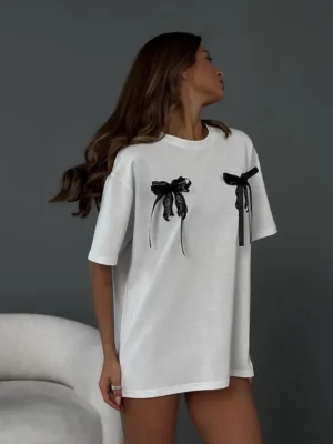 CGC Simple Style Casual Versatile Bow Short-Sleeved T-shirt For Women O-Neck Korean Fashion Female Clothing y2k Tees Loose Tops