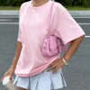 S0254006ae2ba452a92790e733fe312d0B.webp Y2K Woman 100% Cotton T Shirts Solid Color Casual T-Shirt O-Neck Summer Tops For Women Fashion Oversized Female Sportswear