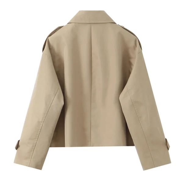 Willshela Women Fashion Khaki Double Breasted Short Trench Jacket Vintage Notched Neck Long Sleeve Female Chic Lady Coat Outfits