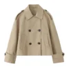 Willshela Women Fashion Khaki Double Breasted Short Trench Jacket Vintage Notched Neck Long Sleeve Female Chic Lady Coat Outfits