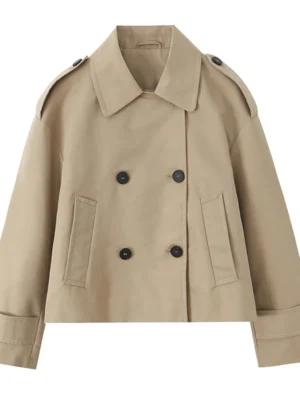 S059e579ce2cd4c3bbbbc446b909e59689.webp Willshela Women Fashion Khaki Double Breasted Short Trench Jacket Vintage Notched Neck Long Sleeve Female Chic Lady Coat Outfits