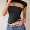 S071c1eac31e842f88c4ae14c4539e0b7k.webp Women's Sexy Lace Patchwork Front Hollow Out Short Sleeve T-Shirt Casual Slim Fit Solid Color Crop Top Spring/Summer 2026