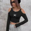 S07fca8cf44da4827ba6b5c7bd8206d4fV.webp Summer round-neck off-the-shoulder short T-shirt with spider embroidery fitted long-sleeved top
