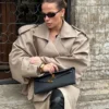 S09174a755b7d4fe1bf4e3495ef690f9et.webp Fashion Lace Up Cropped Trench Coat 2026 Women Lapel Long Sleeves Wide Shoulder Windbreaker Jacket Lady Spring Commuting Outwear