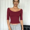 Dulzura Autumn Latest Solid U-Neck Half Sleeves Slim Fit T-Shirt Women'S Causal Versatile Y2K Top Party Club Street Style Outfit