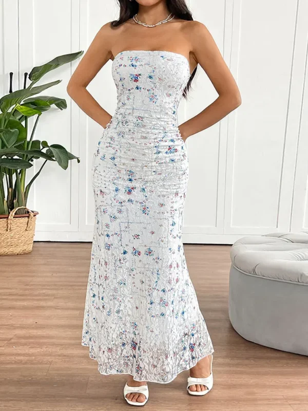 Women's New Maxi Dresses Summer Sexy Lace Tube Top Backless Dress Streetwear Fashion Elegant Lady Casual Slim Dresses Clothing