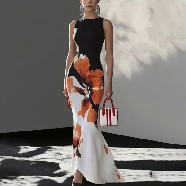 2026 Spring new women's clothing European and American cross-border dresses Fashionable and elegant slim-fit waist-cinching print