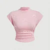 New Solid Color Three-dimensional Bow Half High Neck Flying Sleeve Temperament Slim-fit Summer Women's T-shirt