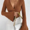 S20faf8f68548454d8ec147f8d4a4c575Q.webp Women's V-neck Long-sleeved Slim Fit Striped T-shirt Knitted Bottoming Shirt for Fall And Winter Sexy Knit Top