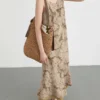 CHIC VEN Women Dresses New Retro V-neck Printed Camisole Dress Sleeveless Pullover Long Skirt Beach Vacation Summer 2024