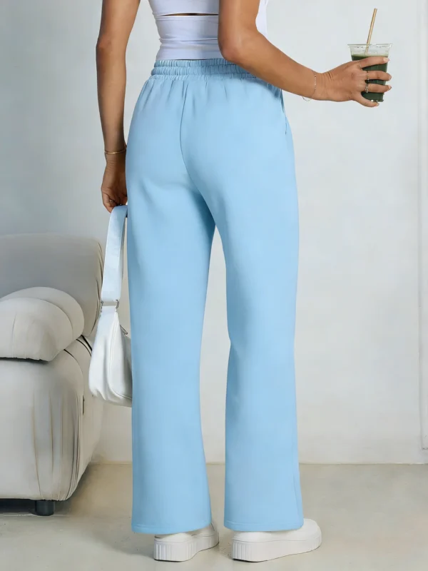 Women's Wide Leg Pants European and American women Fleece sweatpants,waist drawstring straight leg loose dance casual trousers