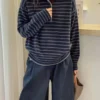 S2261ecda80124e1da92dce9f8f18172d5.webp Slim stripe simple new top loose cashmere sweater lazy wind winter commuter sweater long sleeve