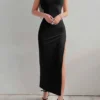 S23b60895e39141538fec291bb9620b3c3.webp Sexy Black Long Bodycon Dress Women Summer Sleeveless Blackless Halter Neck Spaghetti Strap Dresses High Split Vestidos