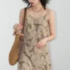 CHIC VEN Women Dresses New Retro V-neck Printed Camisole Dress Sleeveless Pullover Long Skirt Beach Vacation Summer 2024