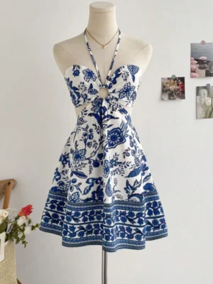 S2680356bb3604f138e4ec804ef4d1059U.webp Women's Romantical Floral Print Halter Neck Sexy Fashionable Dress Easy to Create Lazy Stylish Vacation Style Dress