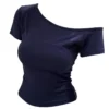 Summer Off shoulder Top Women Slim fit Body Summer Short sleeve T shirt One shoulder Female Sexy Basic Tees Korean Chic
