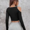 S2edf4f35a6c543249f118d098bd66af3y.webp Summer round-neck off-the-shoulder short T-shirt with spider embroidery fitted long-sleeved top